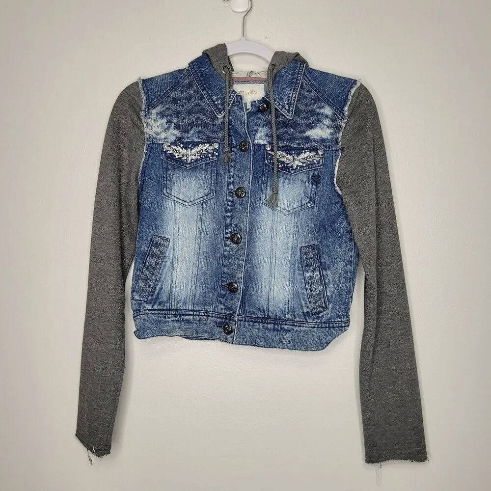 Miss Me grunge denim jacket sweatshirt hoodie jacket size small